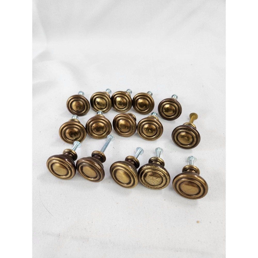 15 Vintage CABINET Knobs Pull Antique Brass Finish Drawer Round Handle